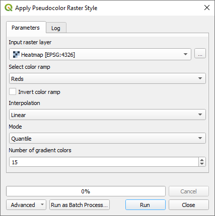 Pseudocolor raster style dialog