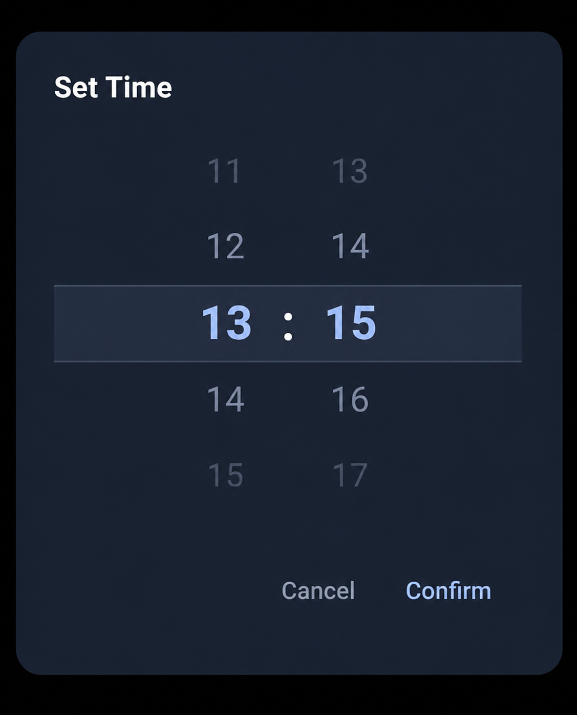 Native scrolling-wheel time picker in dark mode