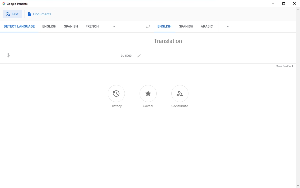Screenshot of a Google Translate desktop app