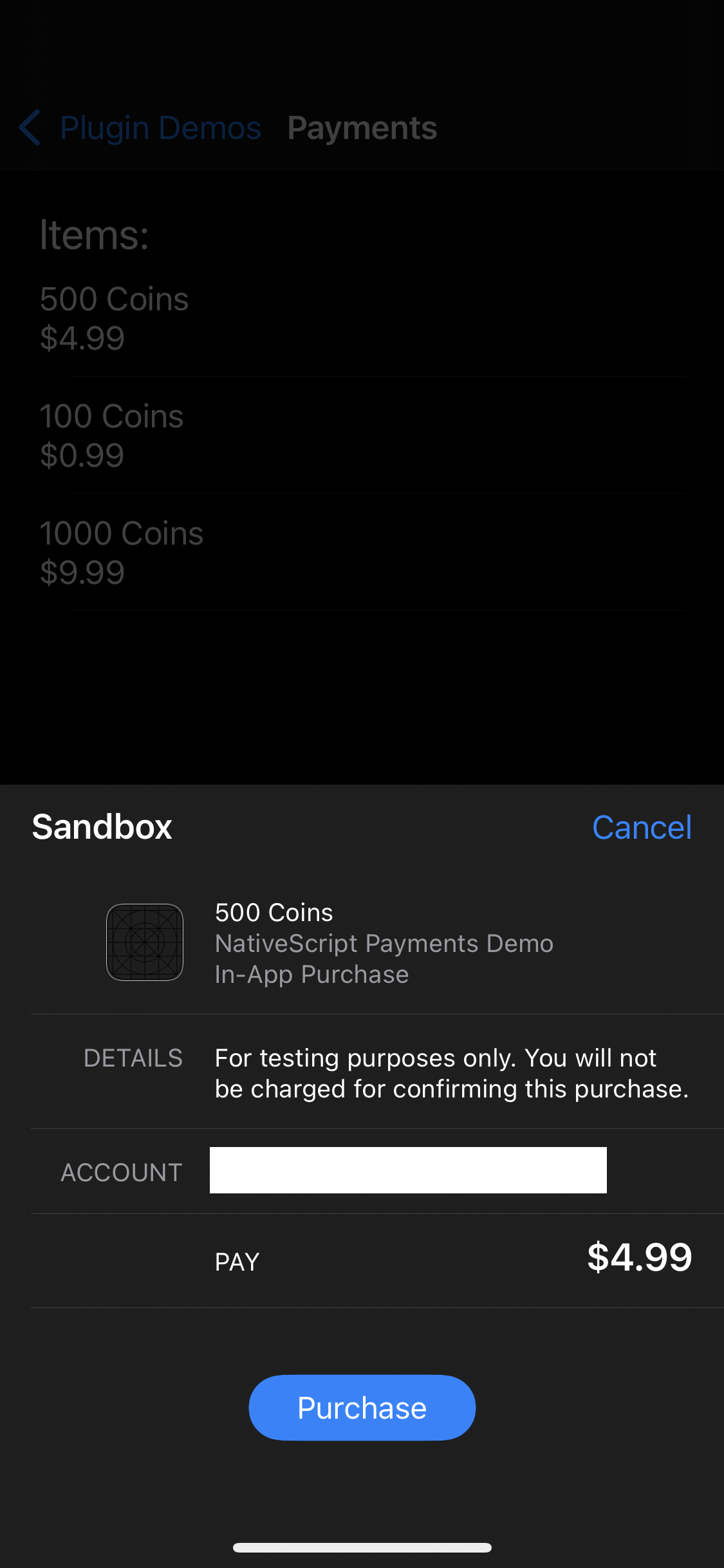 iOS Purchase Screen