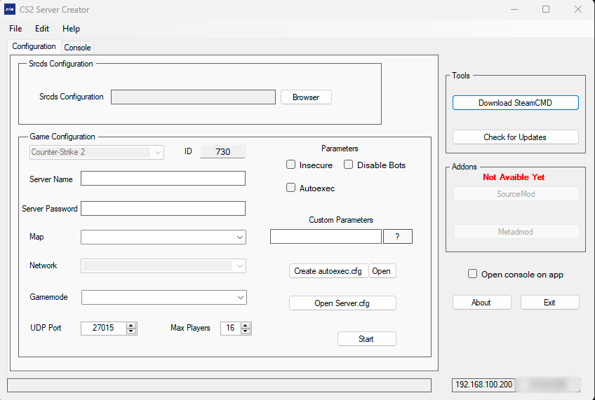 Vista previa de CS2 Server Creator