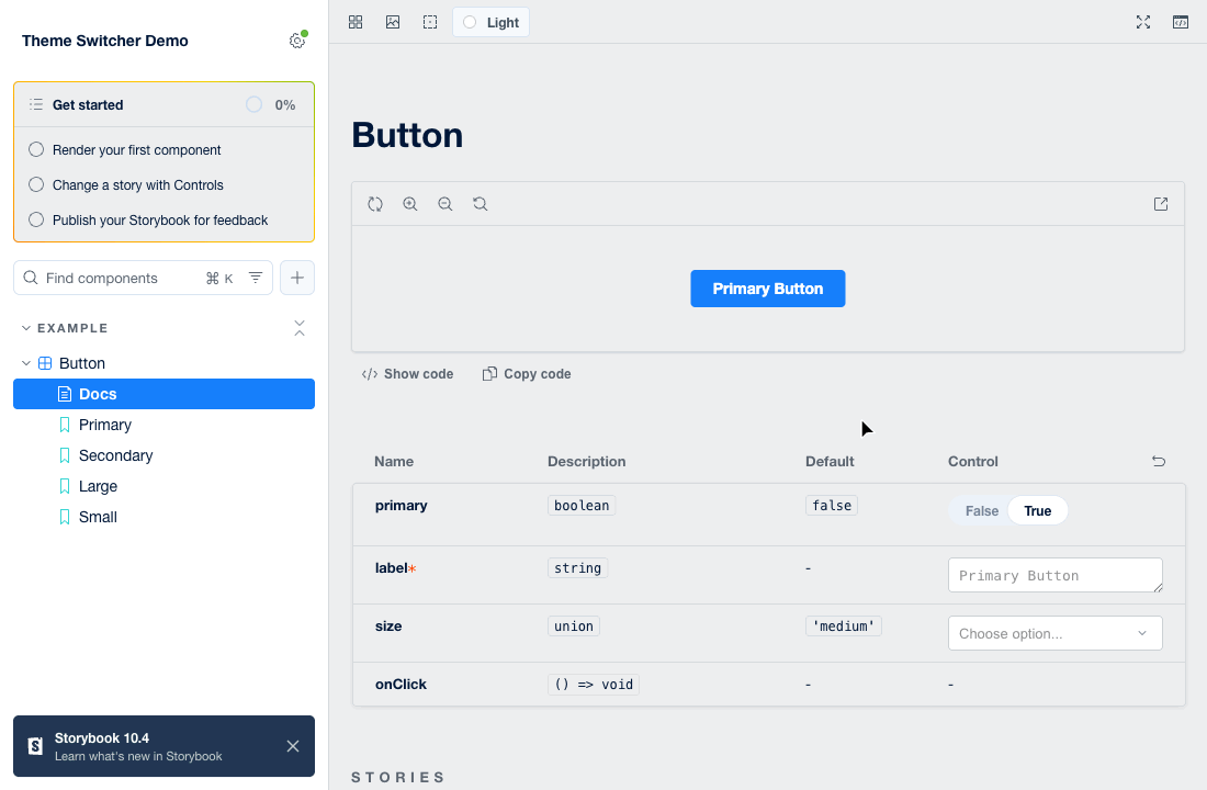 Docs pages switching themes