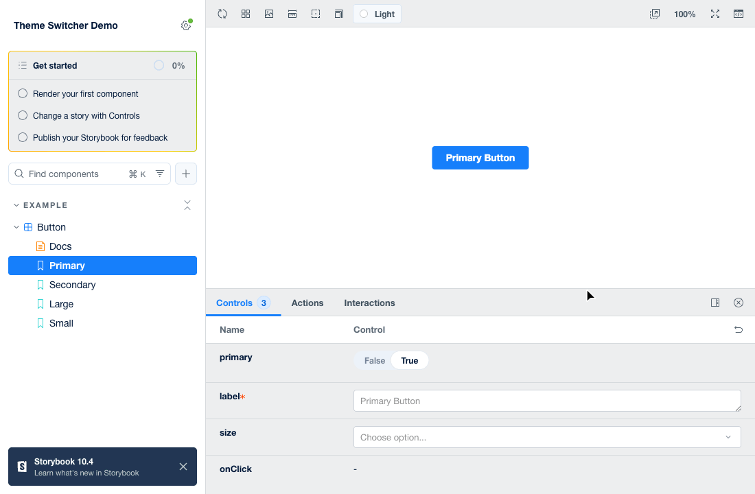 Theme switching demo: manager UI and preview switch together