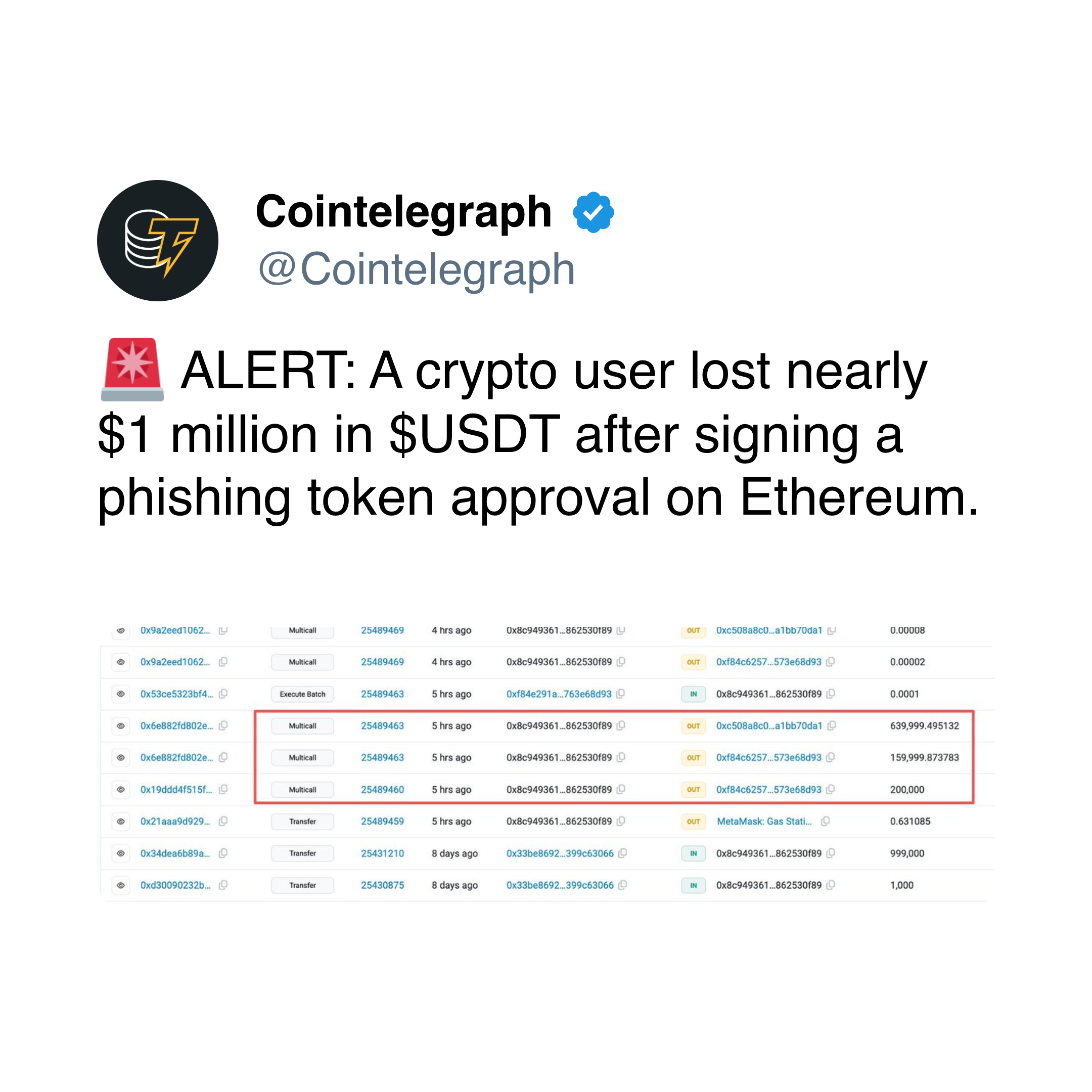 Scam Sniffer tweet about an unsafe DeFi interaction