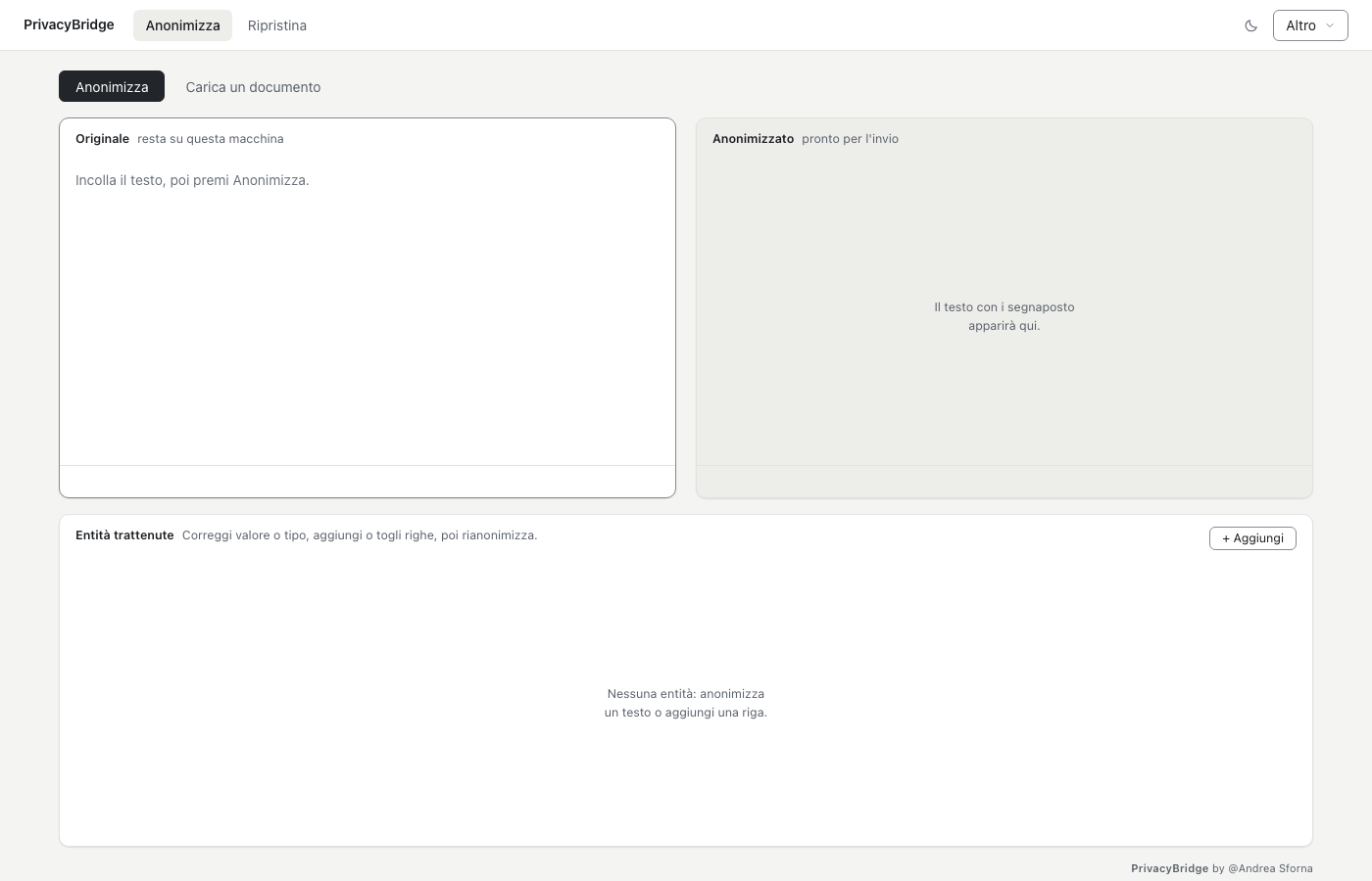 Interfaccia vuota - tema chiaro