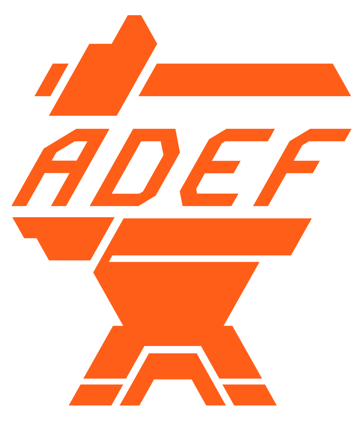 ADEF logo: an anvil built from angular orange segments