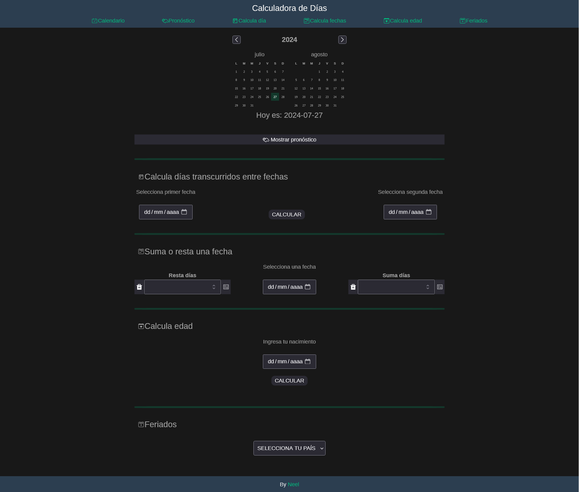 captura de app web hecha en vue 3 calcula días, para calcular fechas