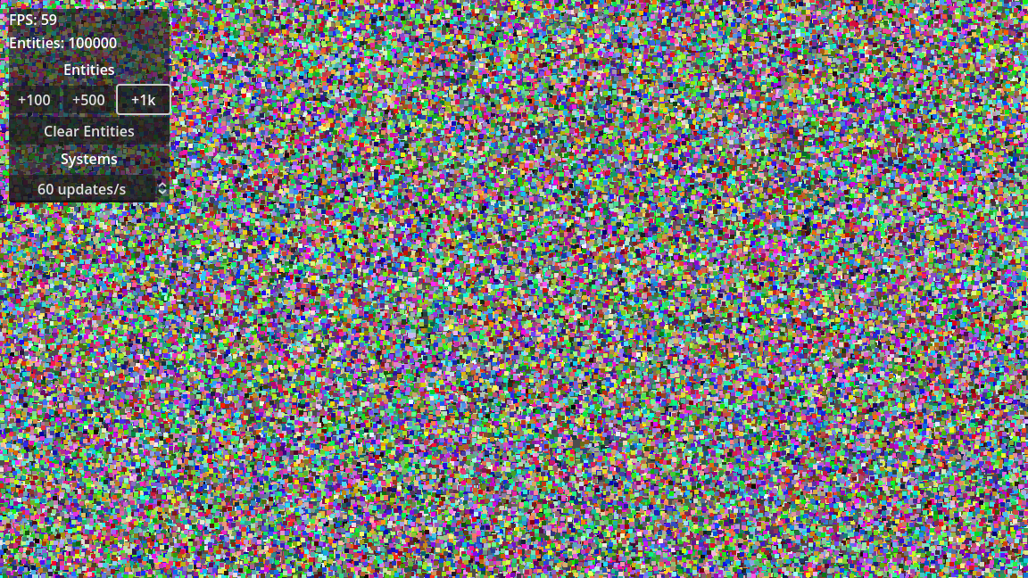 One hundred thousand entities at roughly 60 frames per second