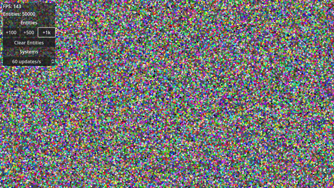 Fifty thousand entities at roughly one hundred and fourty frames per second