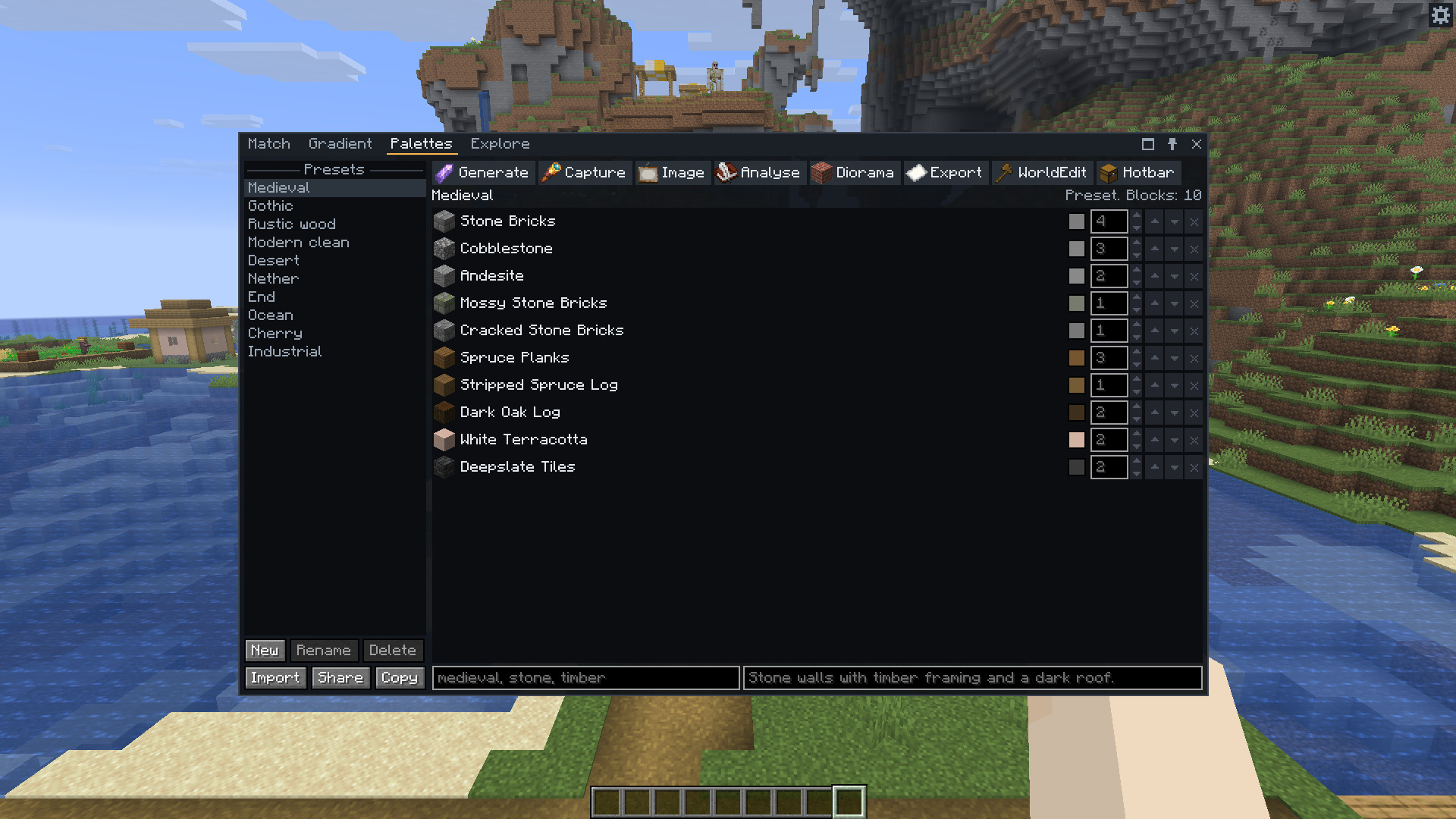 The Medieval preset with its entries, weights and toolbar.