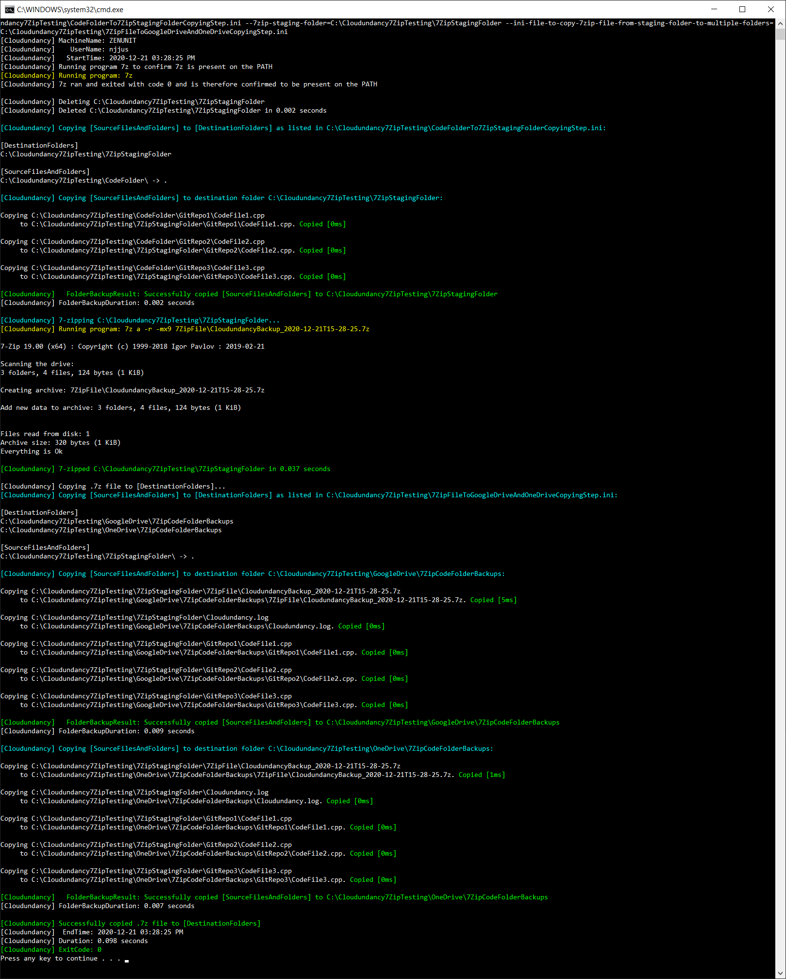 7-Zip mode standard output