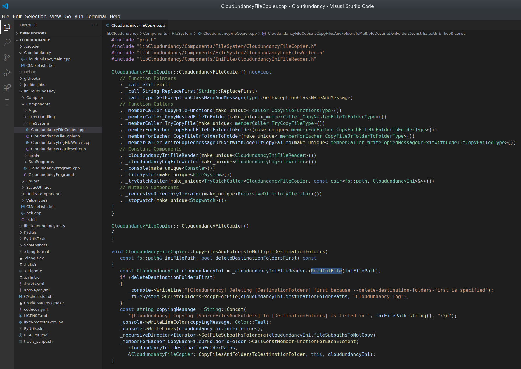 Cloudundancy code structure as it appears Visual Studio Code on Linux