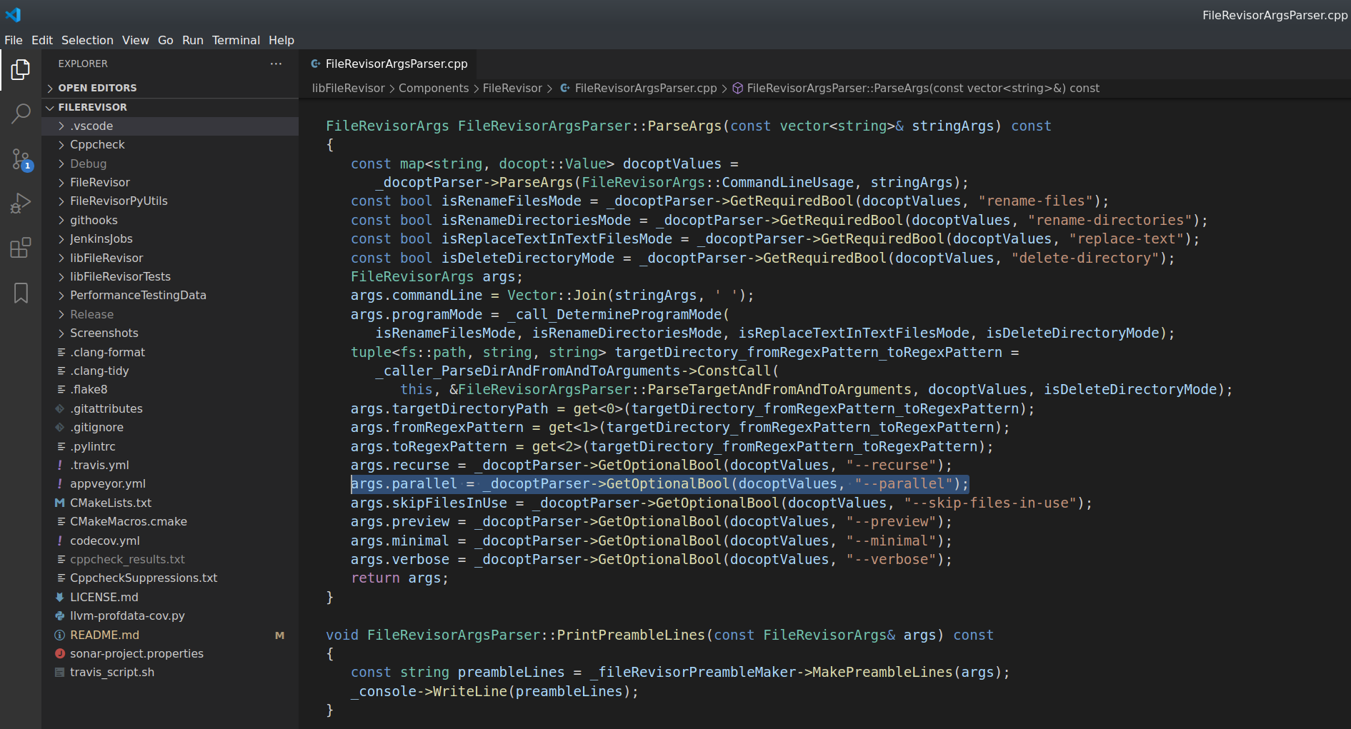 FileRevisor Code Structure As It Appears In Visual Studio Code On Linux