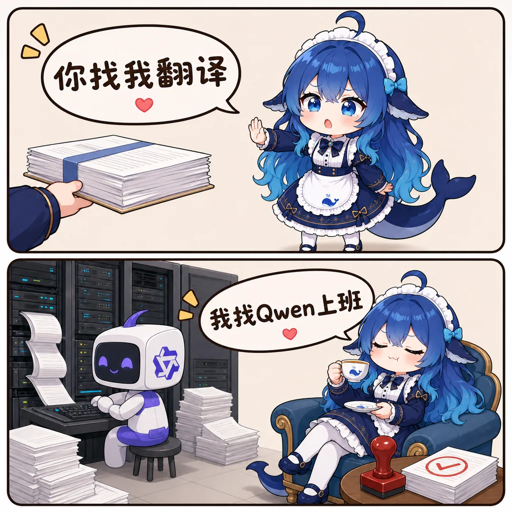 Whale-chan Qwen translation contractor comic