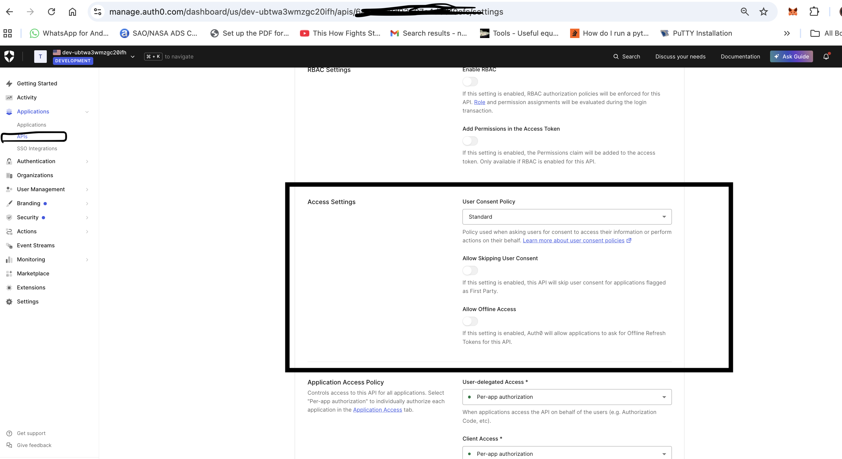 API Settings - Consent