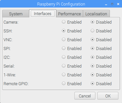 Window for enabling SSH as described in text