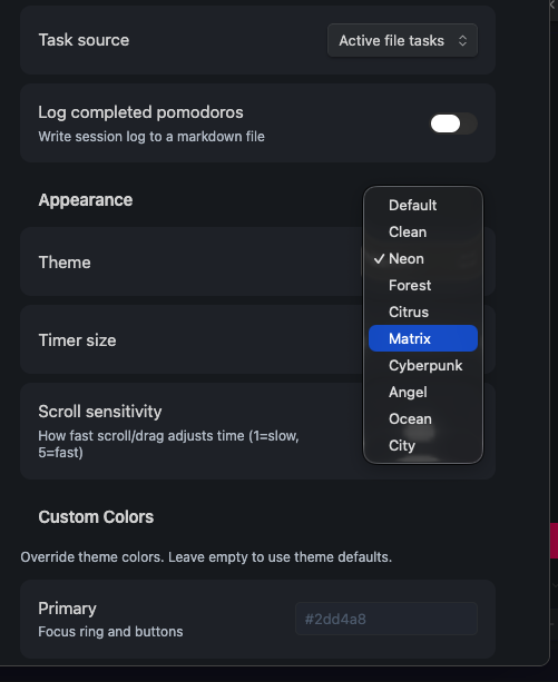 Settings - 10 themes and custom colors