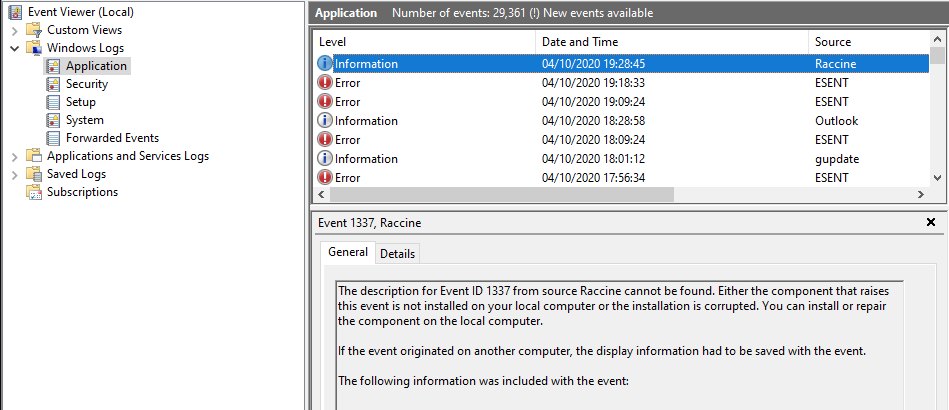 Eventlog Entry Without DLL