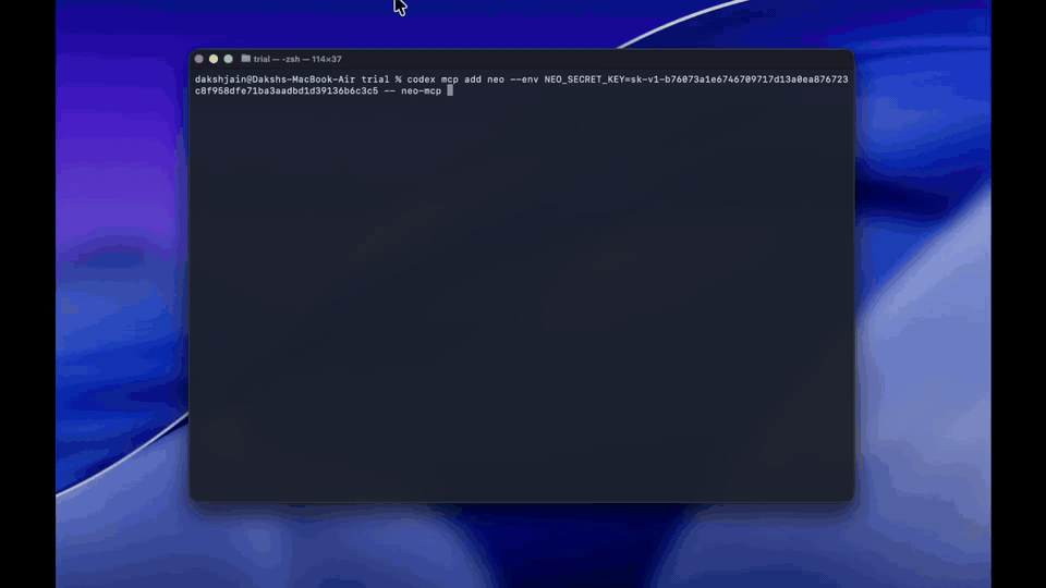 Neo MCP demo: Codex + Neo in action