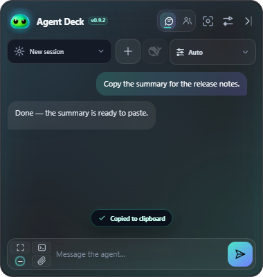 A one-line toast confirming a copied message