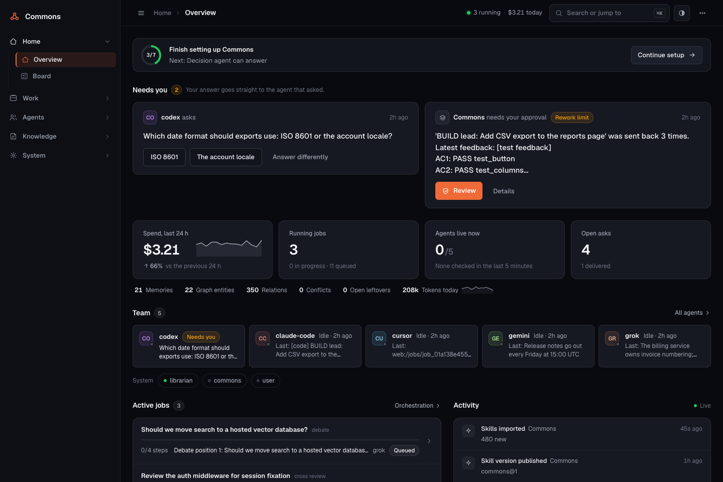 Commons dashboard