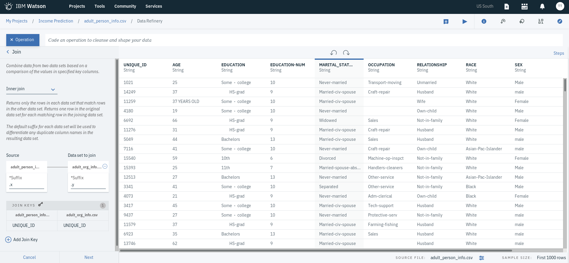 Joining two data sets