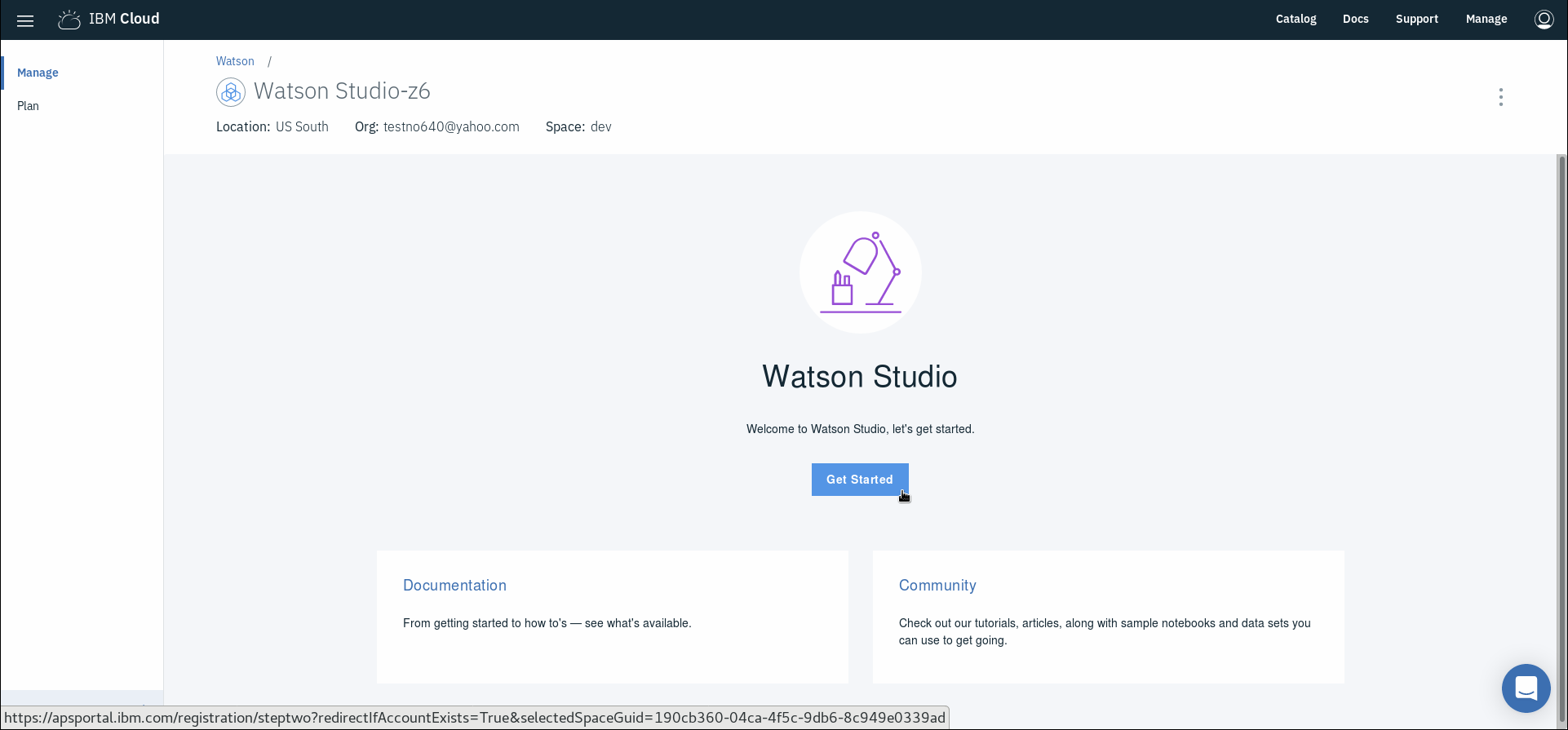 IBM Watson Studio service (Get Started)