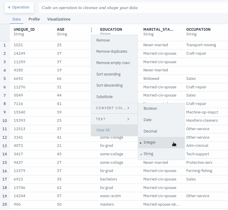 Change the column data type