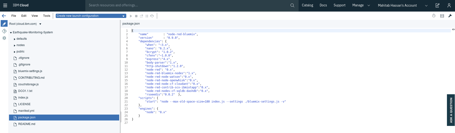 Screen capture of the package.json file