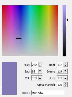 Colour selection dialog right side.