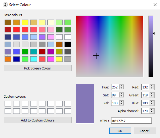Colour selection dialog.