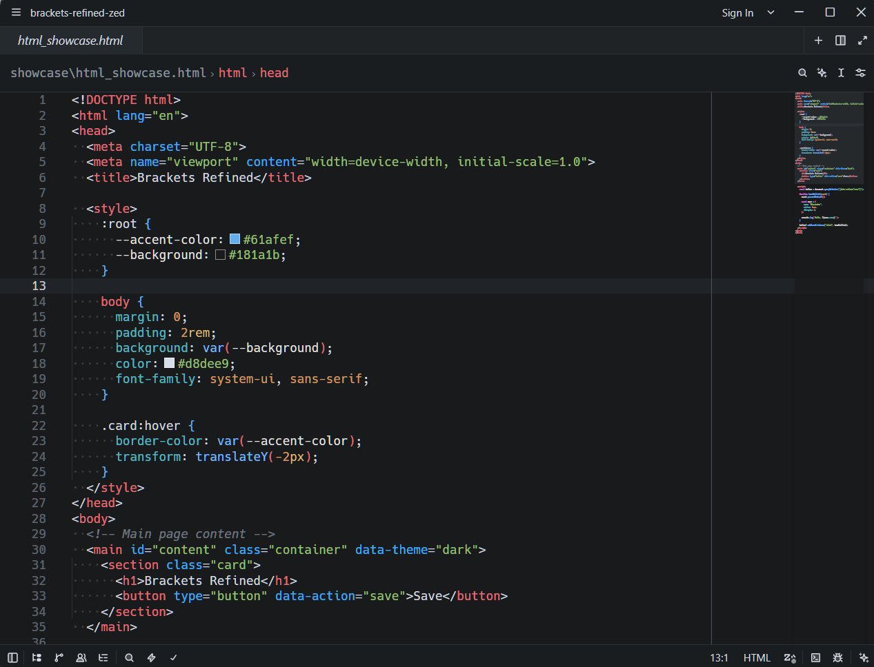 Brackets Refined — HTML and CSS