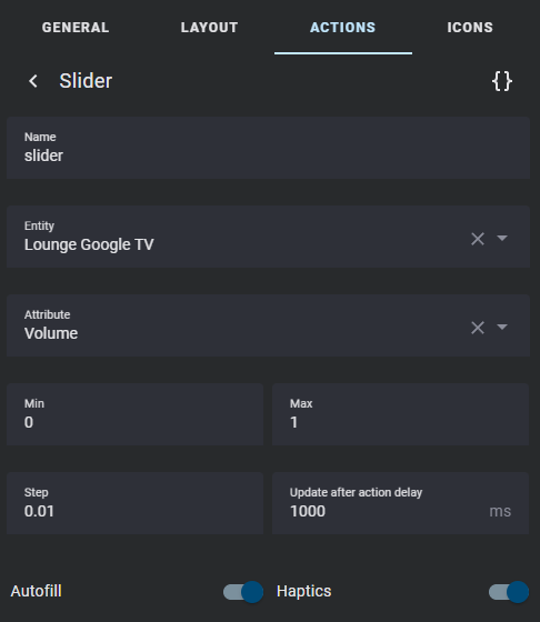 editor actions general options slider