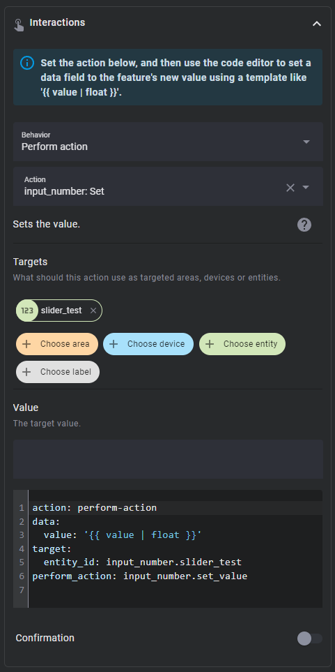 editor actions interactions slider