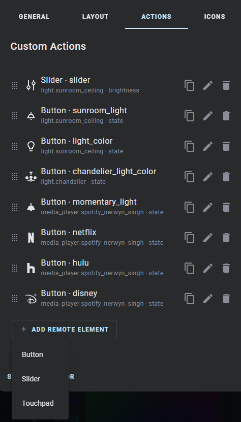 editor actions tab