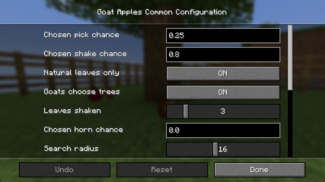 The Goat Apples settings screen