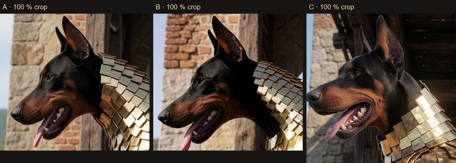 A, B and C, 100 % crop