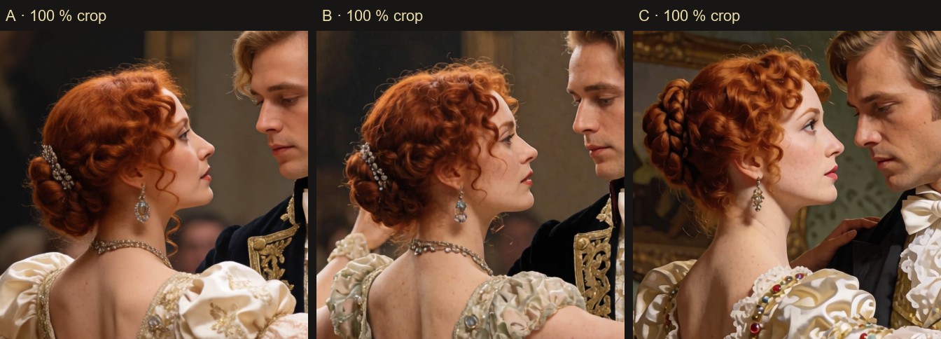 A, B and C, 100 % crop
