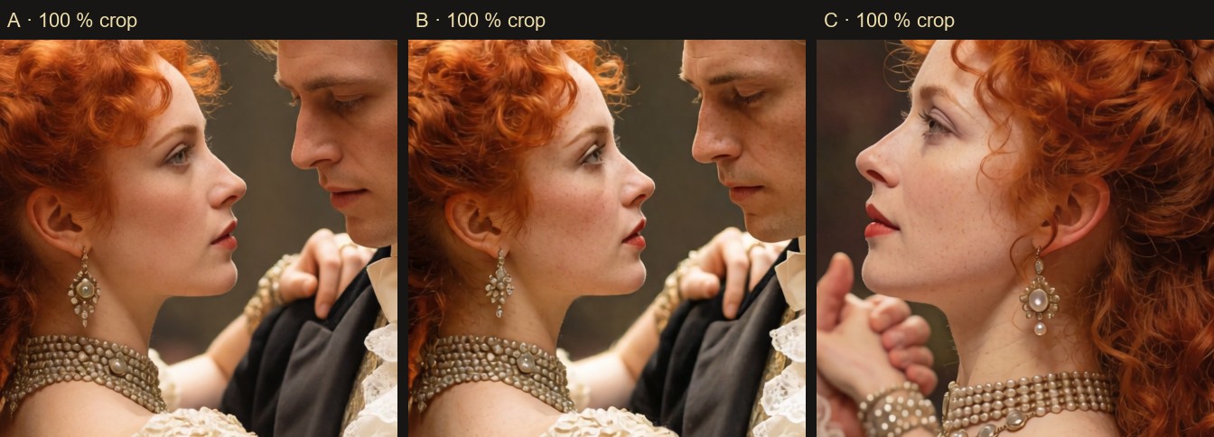 A, B and C, 100 % crop