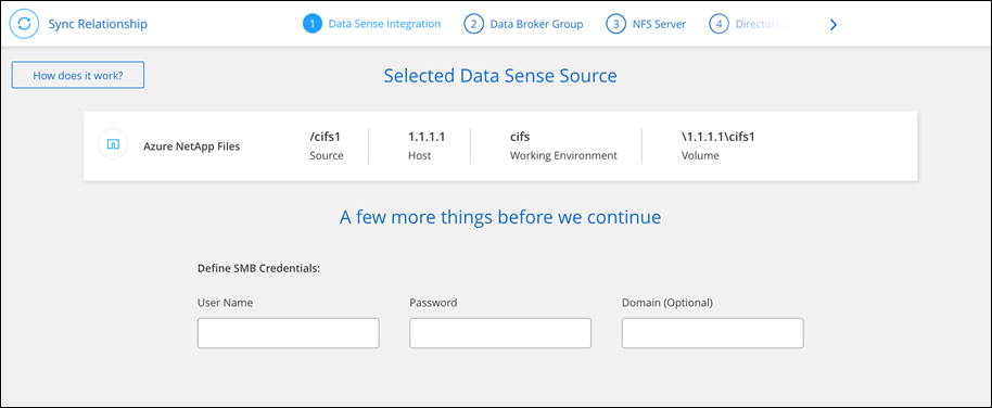 Una captura de pantalla que muestra la página de integración de detección de datos que aparece tras iniciar una nueva sincronización directamente desde Cloud Data Sense.