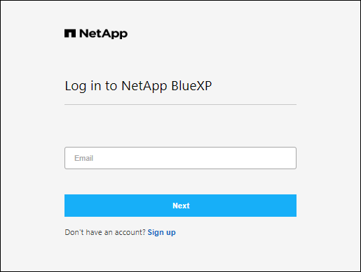 A screenshot of the BlueXP login page where you’re prompted to enter your email address.