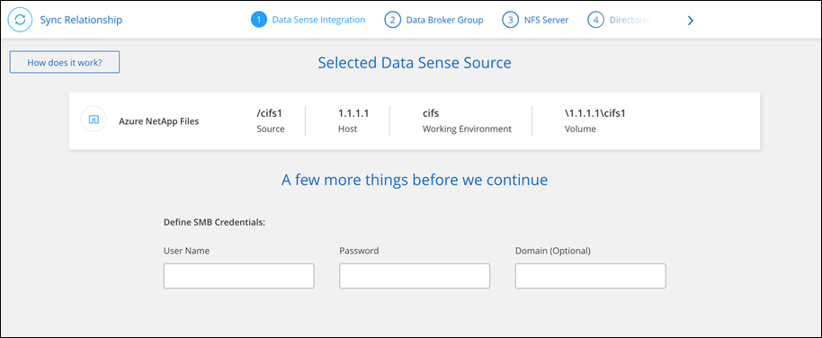 Cloud Data Sense から直接新しい同期を開始した後に表示される Data Sense 統合ページを示すスクリーンショット。