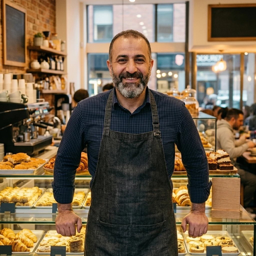 Julien, owner of a café-pâtisserie in Brussels