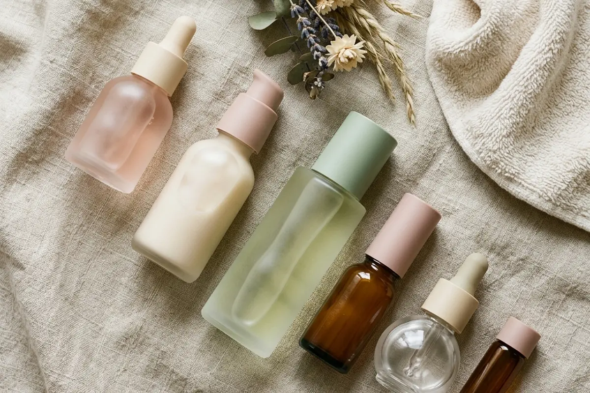 A shelf of beauty studio products