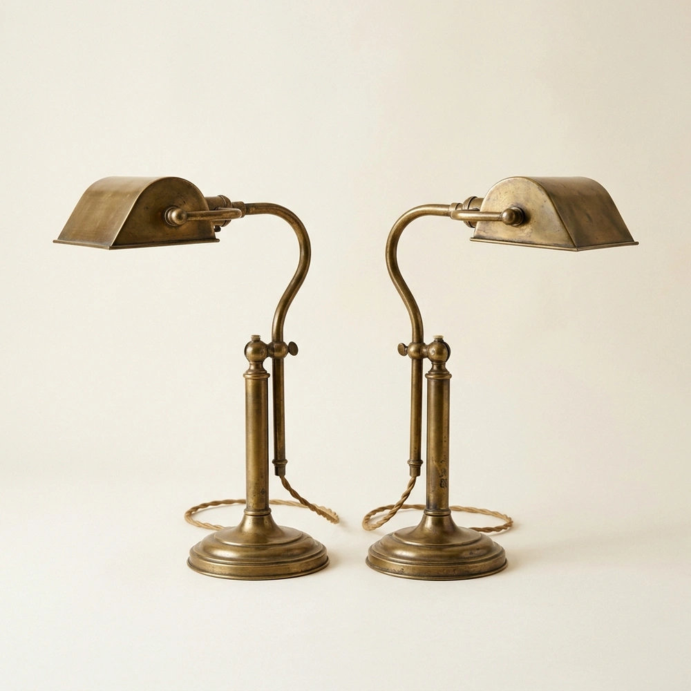 Pair of brass library lamps