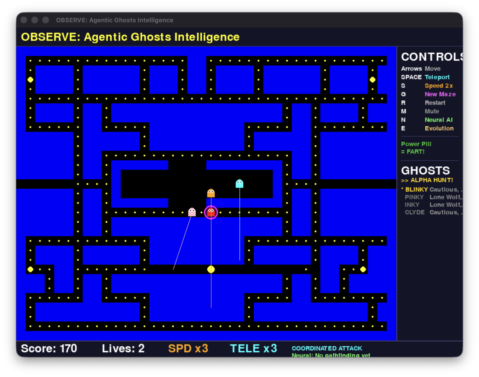 Pacman ML gameplay 1 — coordinated chase