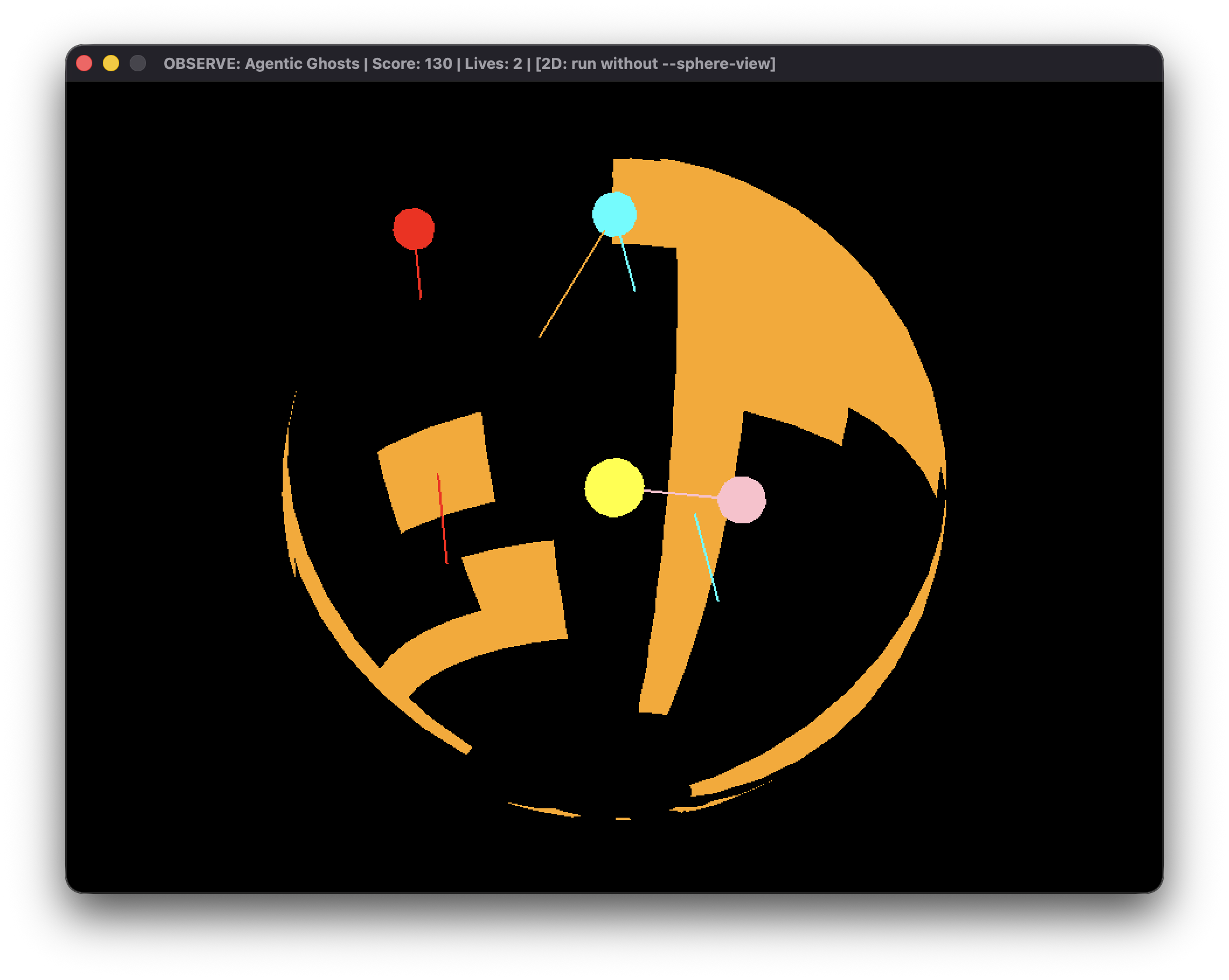 Pacman 3D sphere 2 — camera follows