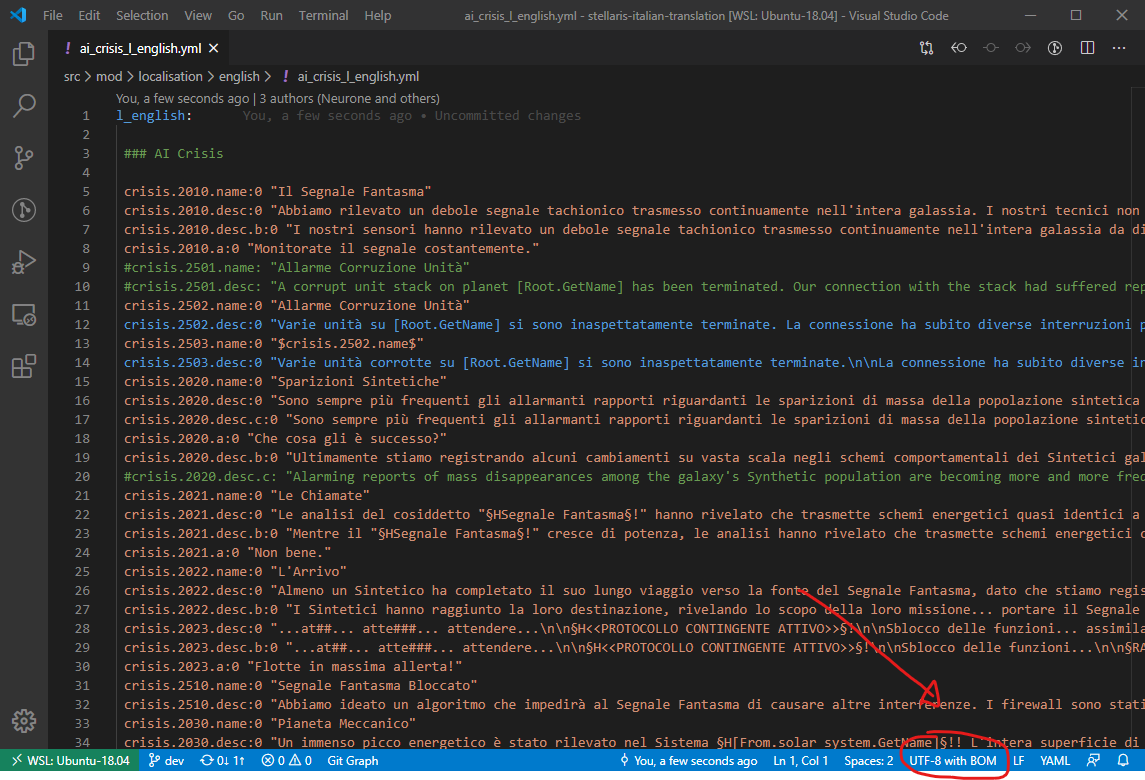 Visual Studio Code con codifica "UTF-8 with BOM"
