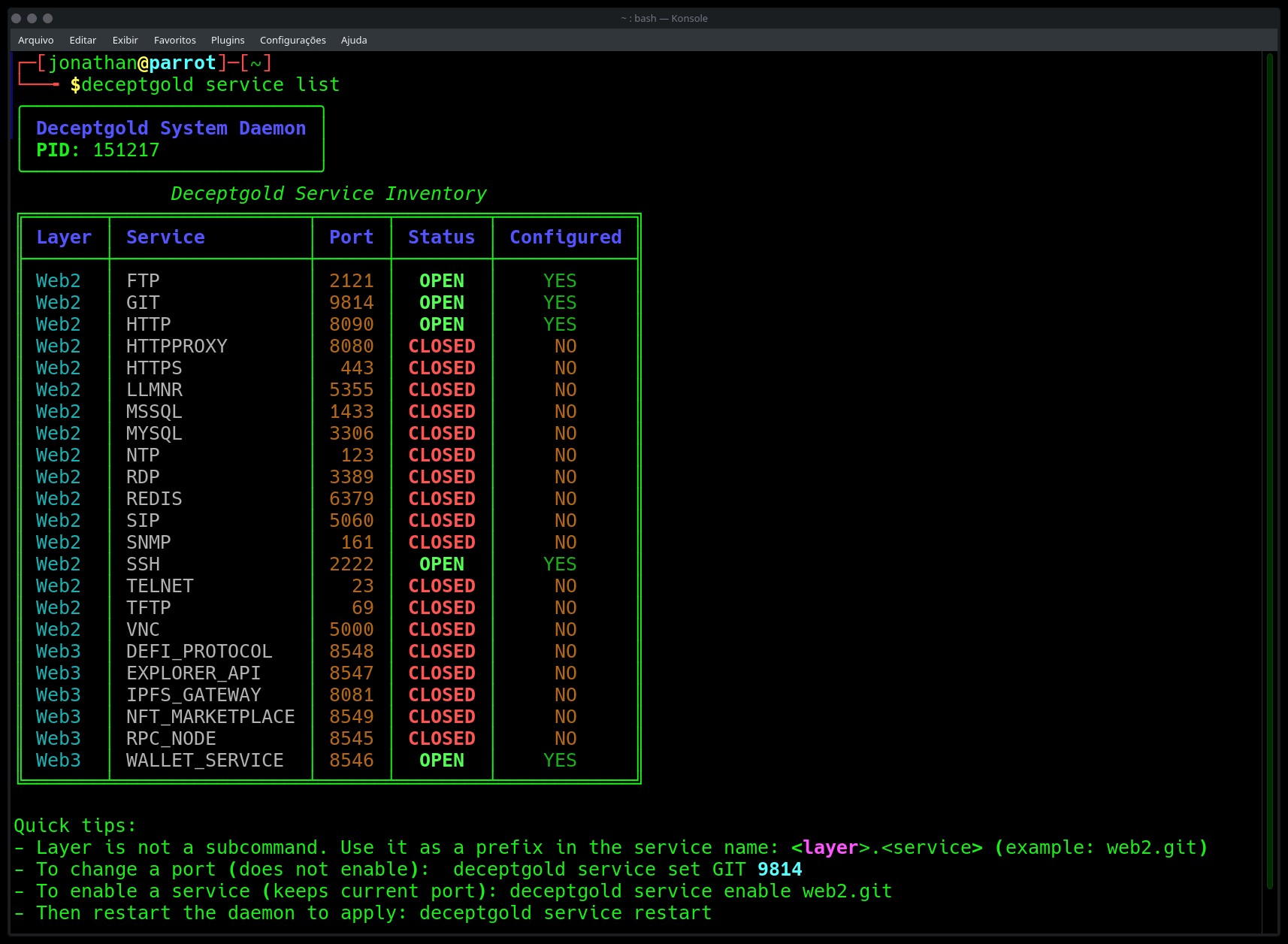 Deceptgold service list