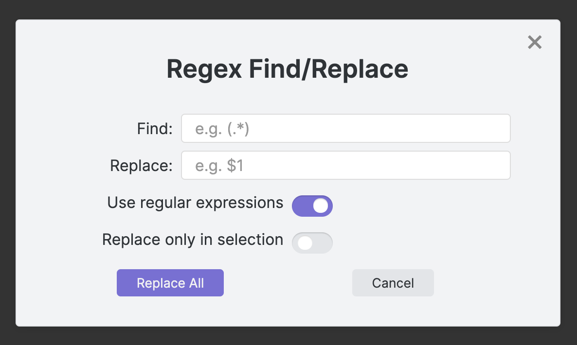 Regex FindReplace Dialog